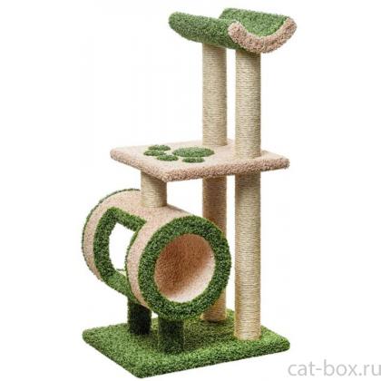Угловая когтеточка с трубой, полочкой и седлом "Чуча" 60*45*119 см, джут-0